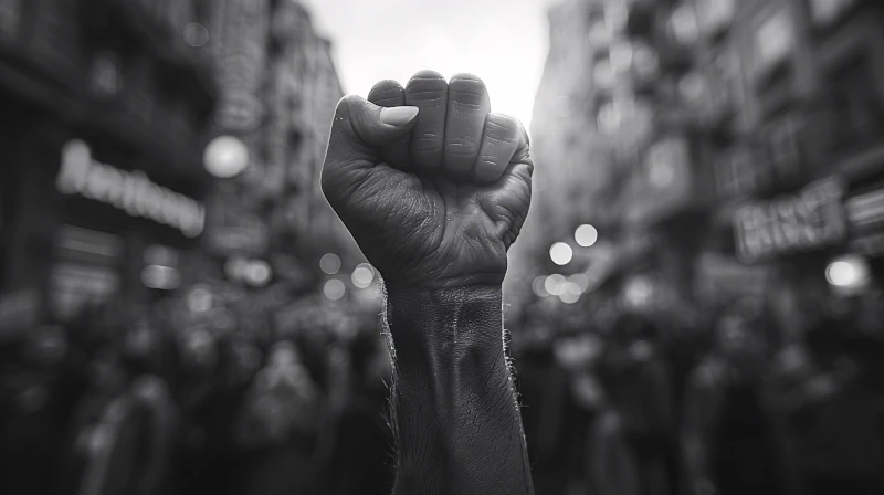 Punho cerrado em sinal de resistência à ditadura militar no Brasil.